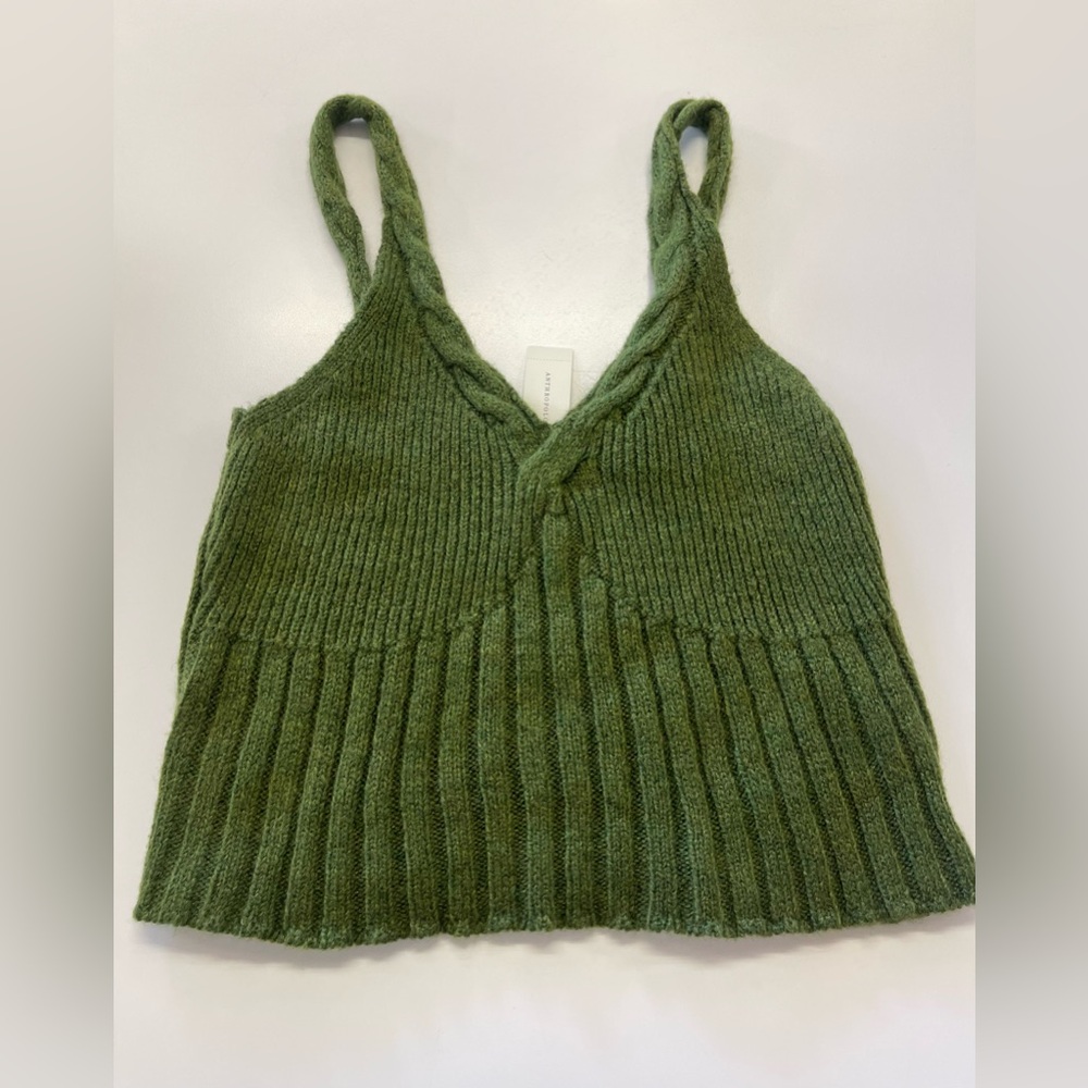 NWT Green Cable Knit Anthropologie Sweater Cropped Tank Top sz XL - Picture 7 of 9